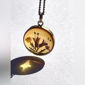 Vintage Real Dried Flower Necklace With Avon Chain